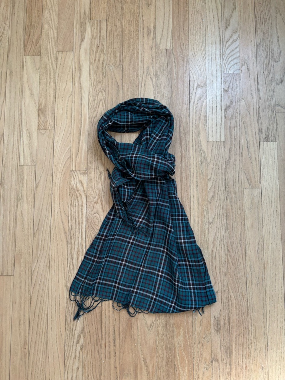 Plaid Lightweight Wrap Scarf in Teal and Black